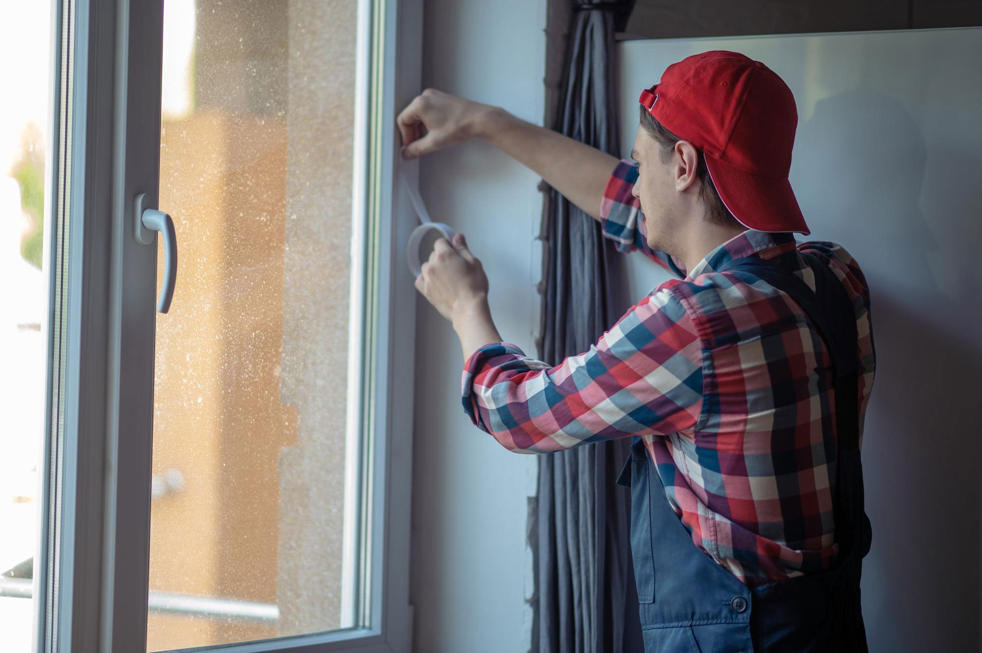 Picture of a man sealing a window