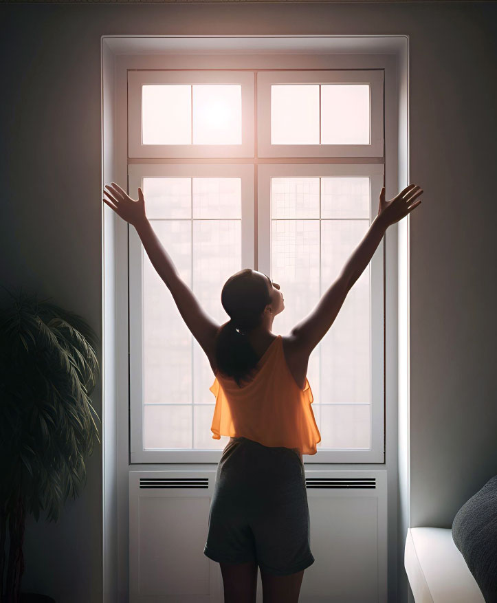 Picture of Woman Looking Out of Her Residential Window